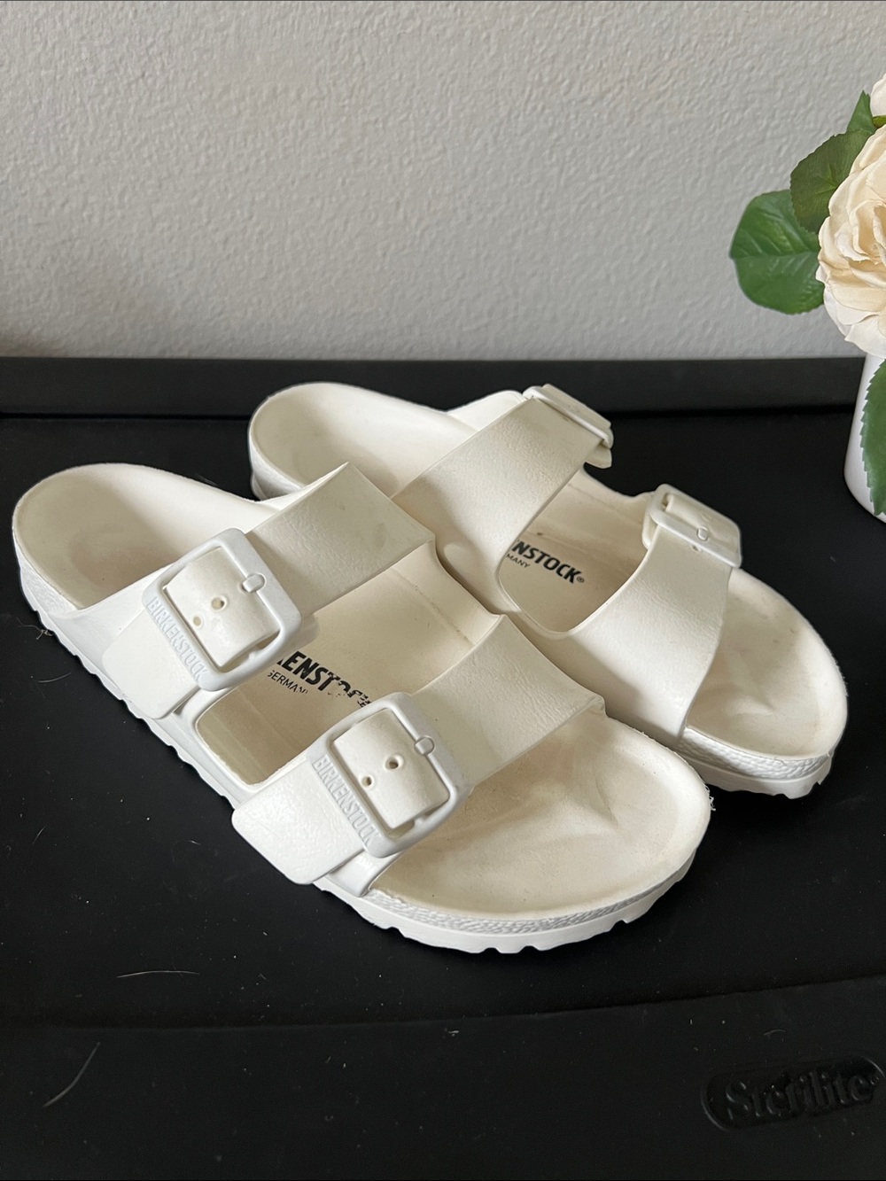 Birkenstock White Two-Strap EVA Slide Sandals- waterproof